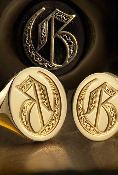 Letter G Seal and Deep Engraved Initial Alphabet Signet Rings