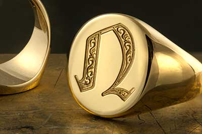 Letter N Deep Engraved Initial Alphabet Signet Ring