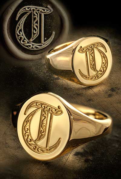 Letter T Deep Engraved & Traditional Seal Ring