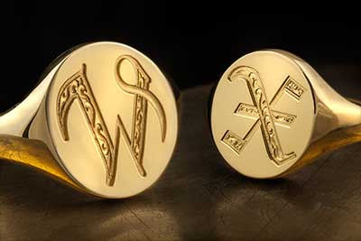 Letters W & X Deep Engraved Ornate Letter Signet Rings