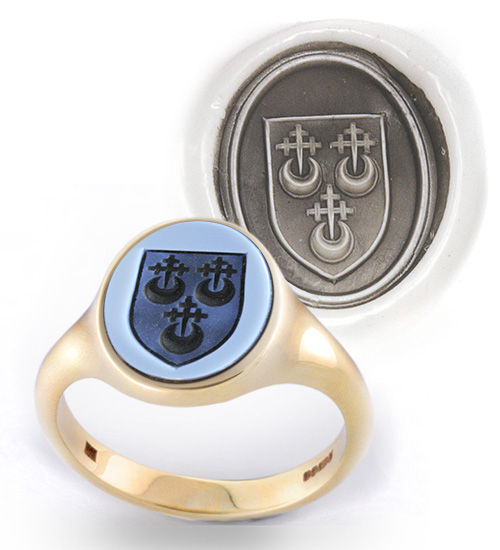 Blue Sardonyx Ring Engraved With a Shield charged with Crescents