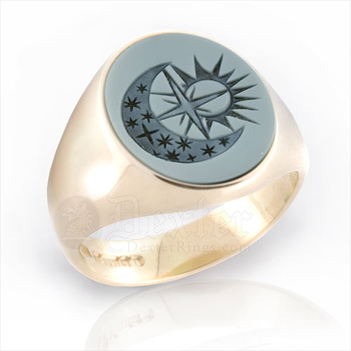 Sardonyx Set Signet Ring Engraved With Moon & Stars Design