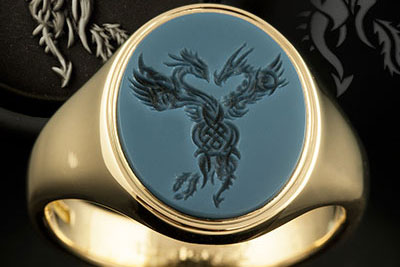 Tattoo Inspired Entwined Celtic Beasts Sardonyx Signet Ring