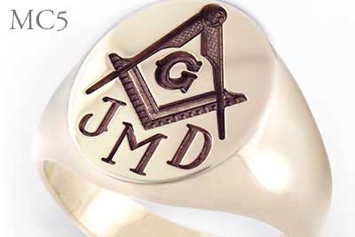 Square & Compass Signet Ring With Monogram