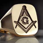 Gold Cushion Signet Ring Compass & Square
