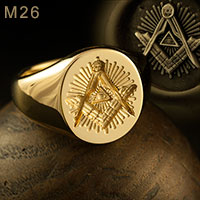 All seeing eye square & compass starburst oval ring (M26 Oval Enamelled)