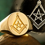 Masonic Compass & Square with Pentangle Signet Ring