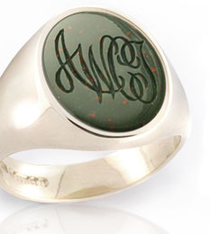 Monogramed Bloodstione Signet Ring - Monogram / Traditional