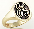 Monogramed Scalloped Oval Signet Ring - Script / Elevated