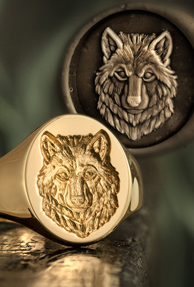 Wolf Face Signet Ring