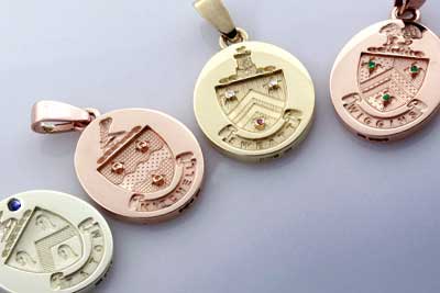 Pendants engraved with shields & Crests Then Set with Gemstones