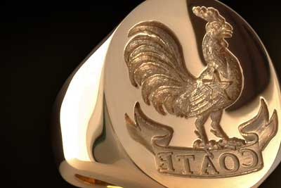 Signet Ring Custom Bespoke Engraved with Cockerel Rooster Chicken Crest & Family Name