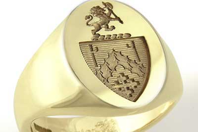Signet Ring Engraved with a Custom Bespoke  Heraldic Shield & Crest