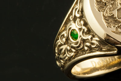 Emerald set into one of our ornate 'Sculptural Signet Ring'