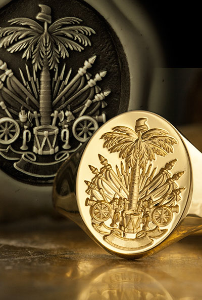 Signet Ring Engraved with Coat of Arms of Haiti