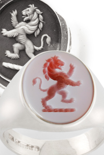 Red Sardonyx Signet Ring Seal Engraved with a Lion Rampant