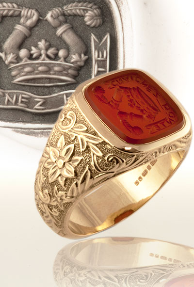 Carnelian Signet Ring with a Custom Bespoke Decorative Shank
