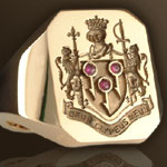 Heraldic Signet Ring Set With a three Rubies