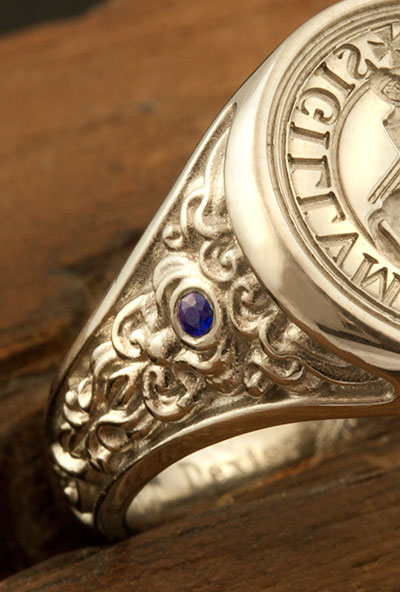 Knights Templar Ancient Seal Ring Set with a Sapphire