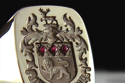 Rubies as Part of the Heraldry Compliment This Goodwin Family Arms Ring