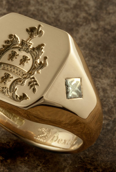 Coat of Arms Ring with Very Special Large Princess Cut Diamonds