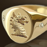 Dragons head couped Crest Ring Set With Diamonds