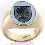 Blue Sard Engraved with Heraldic Shield