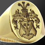 Gold Ring Engraved with Shield Crest and Mantling