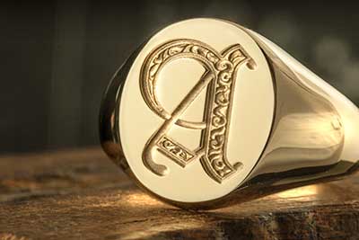 Letter A Deep Engraved Initial Alphabet Signet Ring