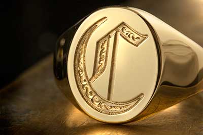 Letter C Deep Engraved Initial Alphabet Signet Ring