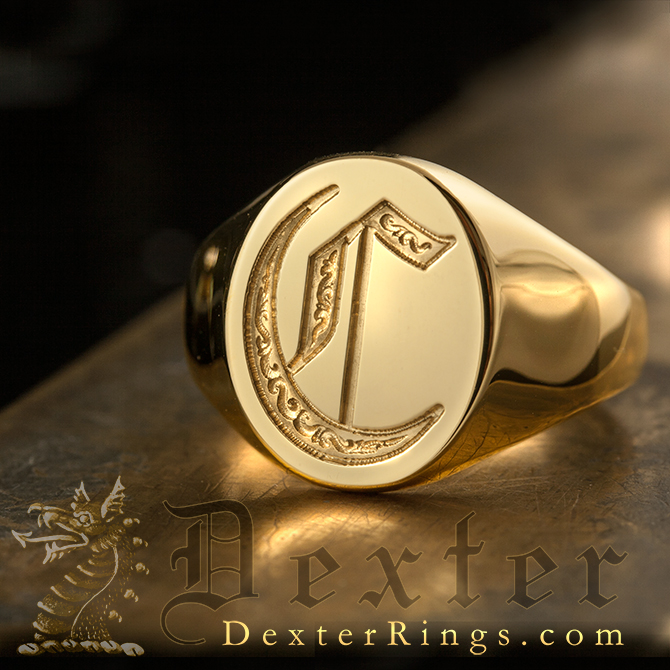 Old English H Monogrammed Signet Ring