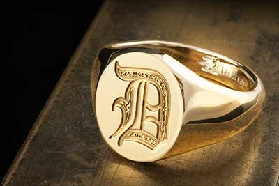 Letter D Deep Engraved Initial Alphabet Signet Ring