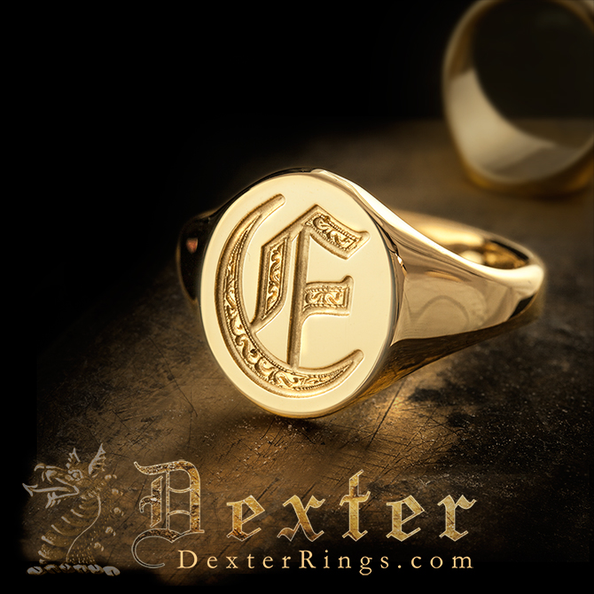 Old English H Monogrammed Signet Ring