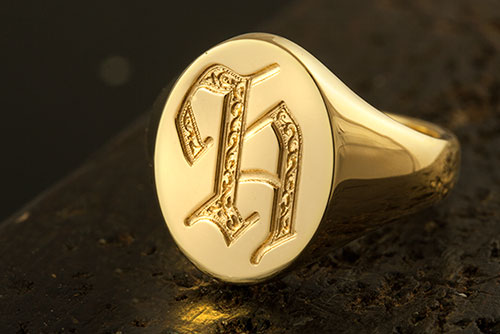 Letter H Deep Engraved Initial Alphabet Signet Ring