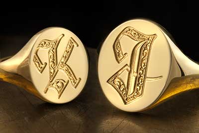 Letters K & J  Engraved Ladies & Gents Rings