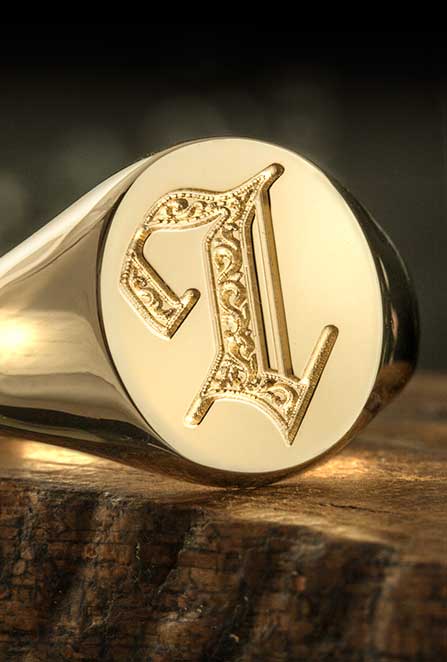 Letter L Deep Engraved Initial Alphabet Signet Ring