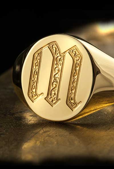 Letter M Deep Engraved Initial Alphabet Signet Ring