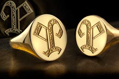 Letter P Ornate Letter Rings Seal & Show Engraved