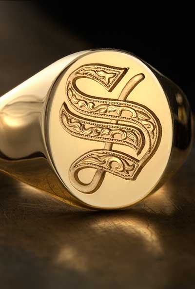 Letter S Deep Engraved Initial Alphabet Signet Ring