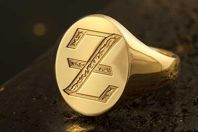 Letter Z Deep Engraved Initial Alphabet Signet Ring