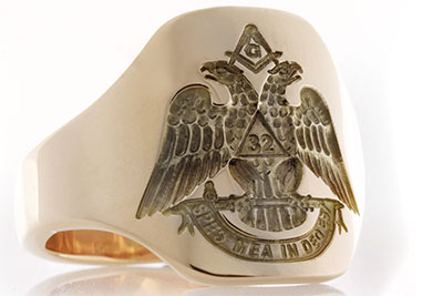 32nd Rite Masonic Cushion Shape Cigar Band Style Ring