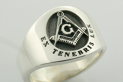 Choose a Popular Image Or Symbol - Masonic Compass & Square Ex Tenebris Lux Cigar Ring