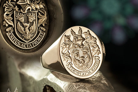 Platinum family arms signet ring