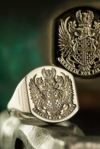 Ornate Coat of Arms Titanium Seal Ring