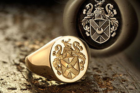 Family Name / Plantagenet Style Arms / 'Seal Engraving' / Oval 9ct