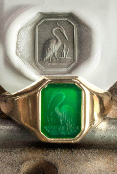 Octagonal Green Agate Gemstone Gemstone Signet Ring