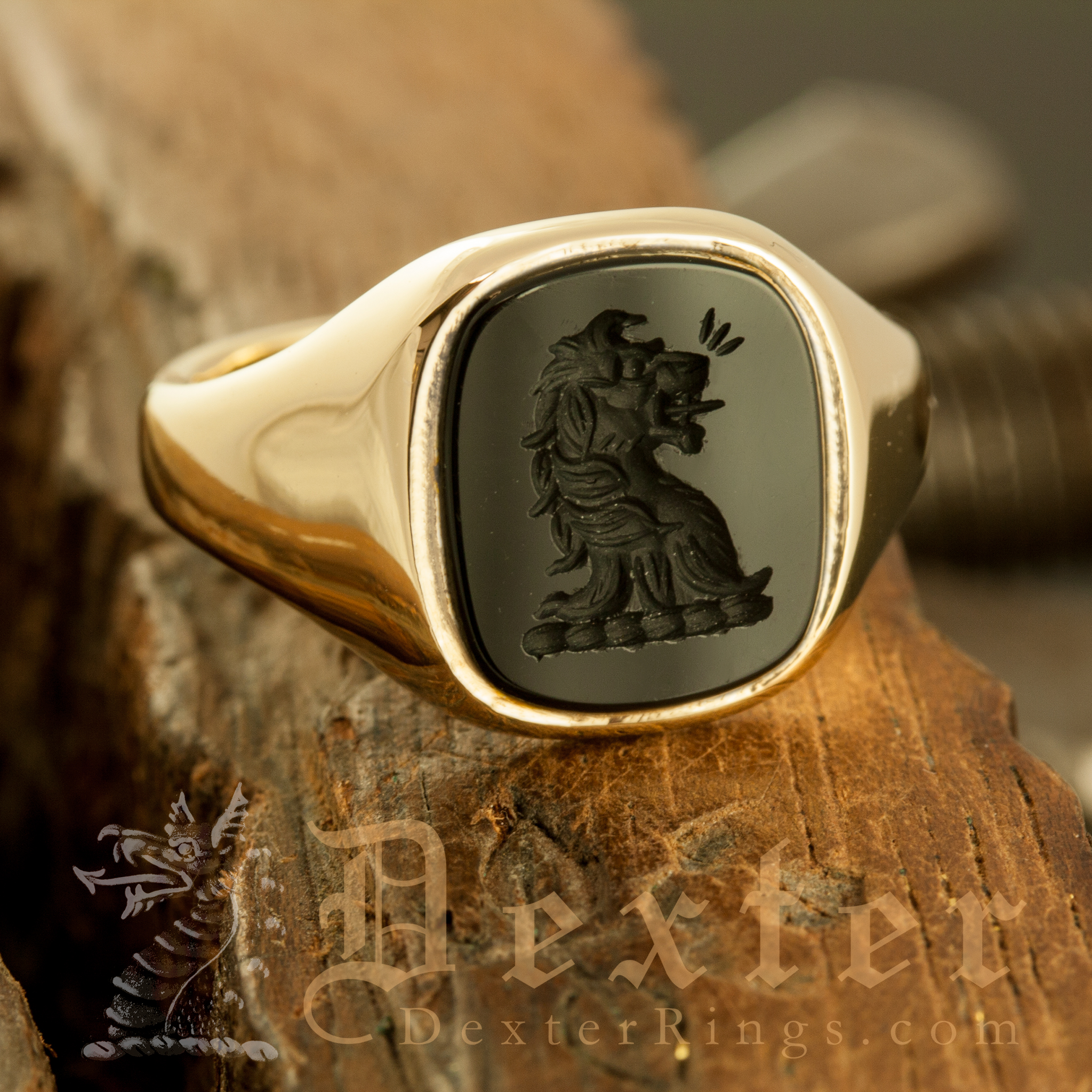 Engraved Onyx Oval Signet Ring