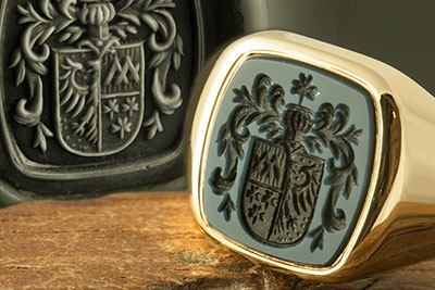 Sardonyx cushion coat of arms signet ring heraldic