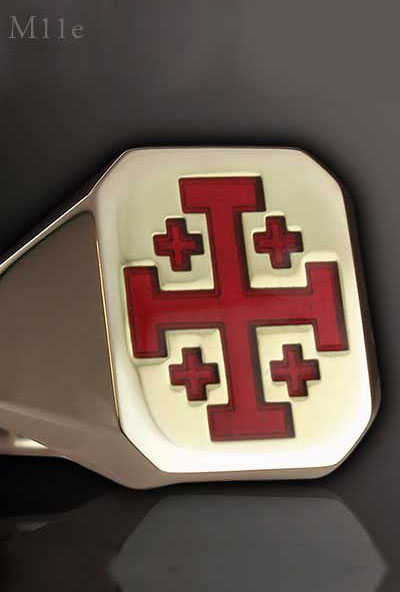 Jerusalem Cross Signet Ring - Red Enamelled