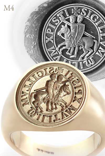 Knights Templar Ancient Seal Ring in 14ct Yellow Gold